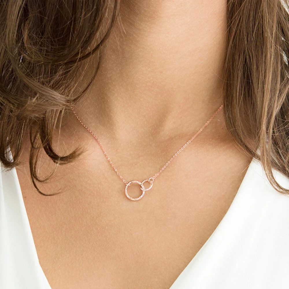 Stainless Steel Necklaces for Women Fashion Thin Chain Minimalist Dainty Double Circle Pendant Necklace on The Neck Jewelry Gift image 3