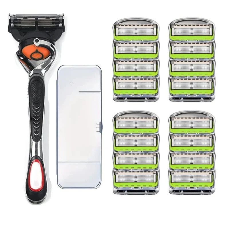 

5-layer stainless steel manual shaver blade, men's classic shaver safe cleaning and care tool, body and facial strap storage box