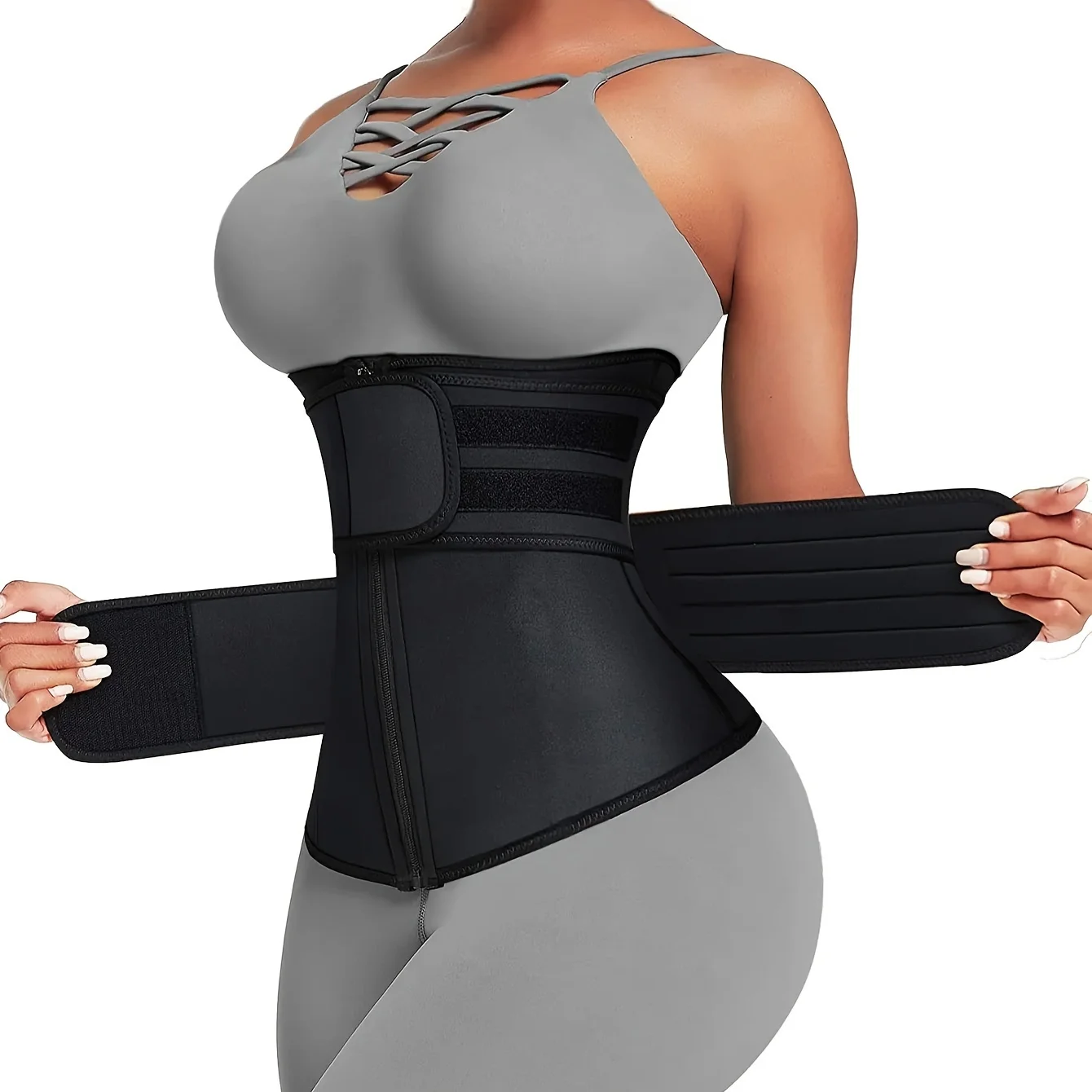 Ceinture de sudation pour femme en néoprène à double sangle et fermeture éclair, pour le contrôle du ventre, amincissante et sculptante, pour l'entraînement, la gym et le fitness