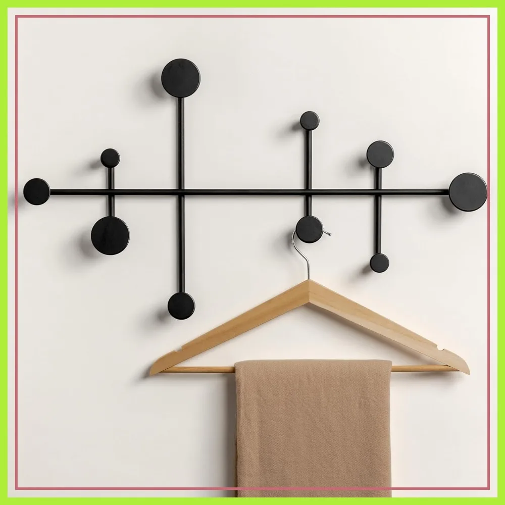 

Minimalist Wall Mounted Coat Rack 10 Hooks Modern Metal Entryway Organizer Black 22.8x12.6x1.8in