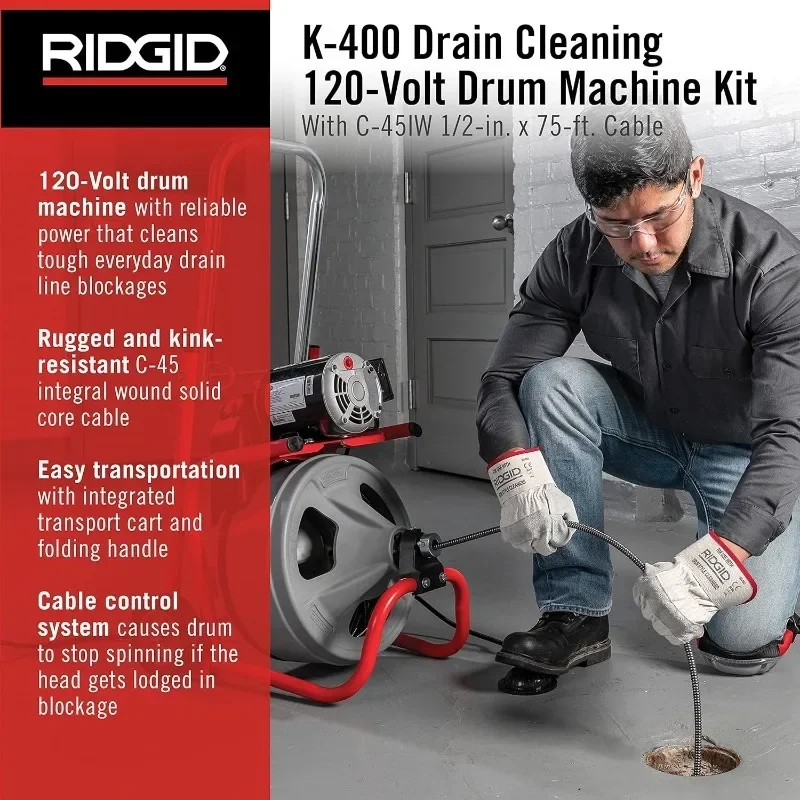 Model K-400 Drain Cleaning 120-Volt Drum Machine Kit with C-45IW 1/2