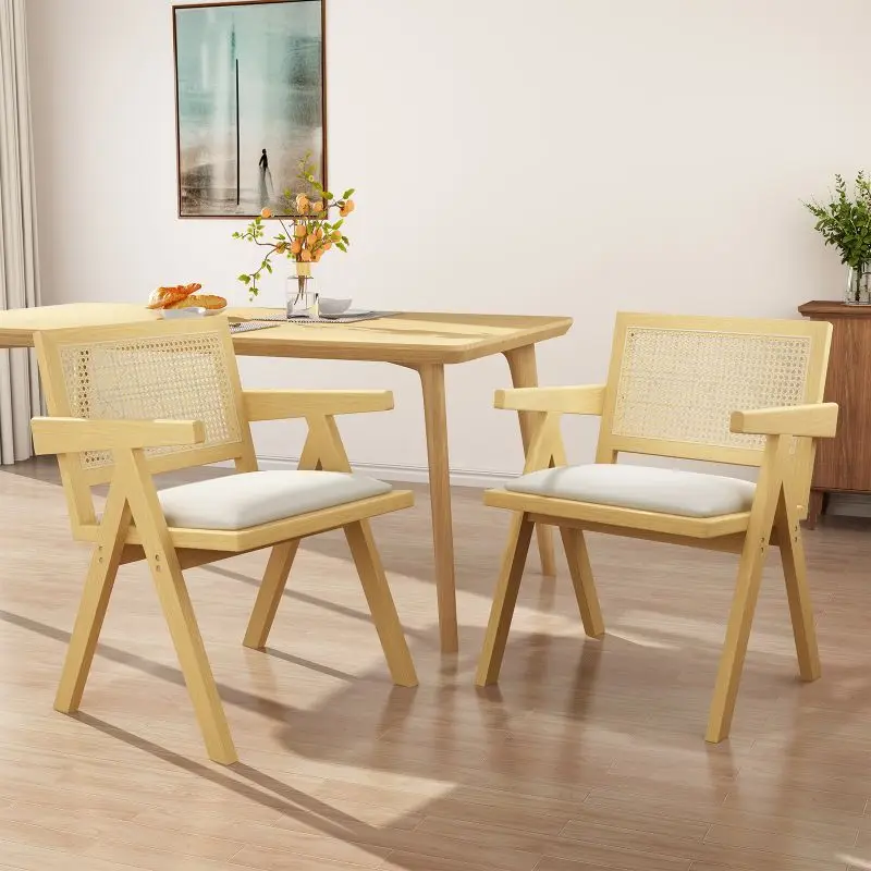 

Hot Selling Nordic Style Solid Wood Dining Chairs with Upholstered Rattan Backrest for Hotel & Restaurant Living Room Bedroom