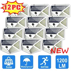 Impermeável LED Solar Wall Lights, 3 Modos, Sensor de Movimento, Powered Luz, Decoração do Jardim, ao ar livre, 12Pack, 100