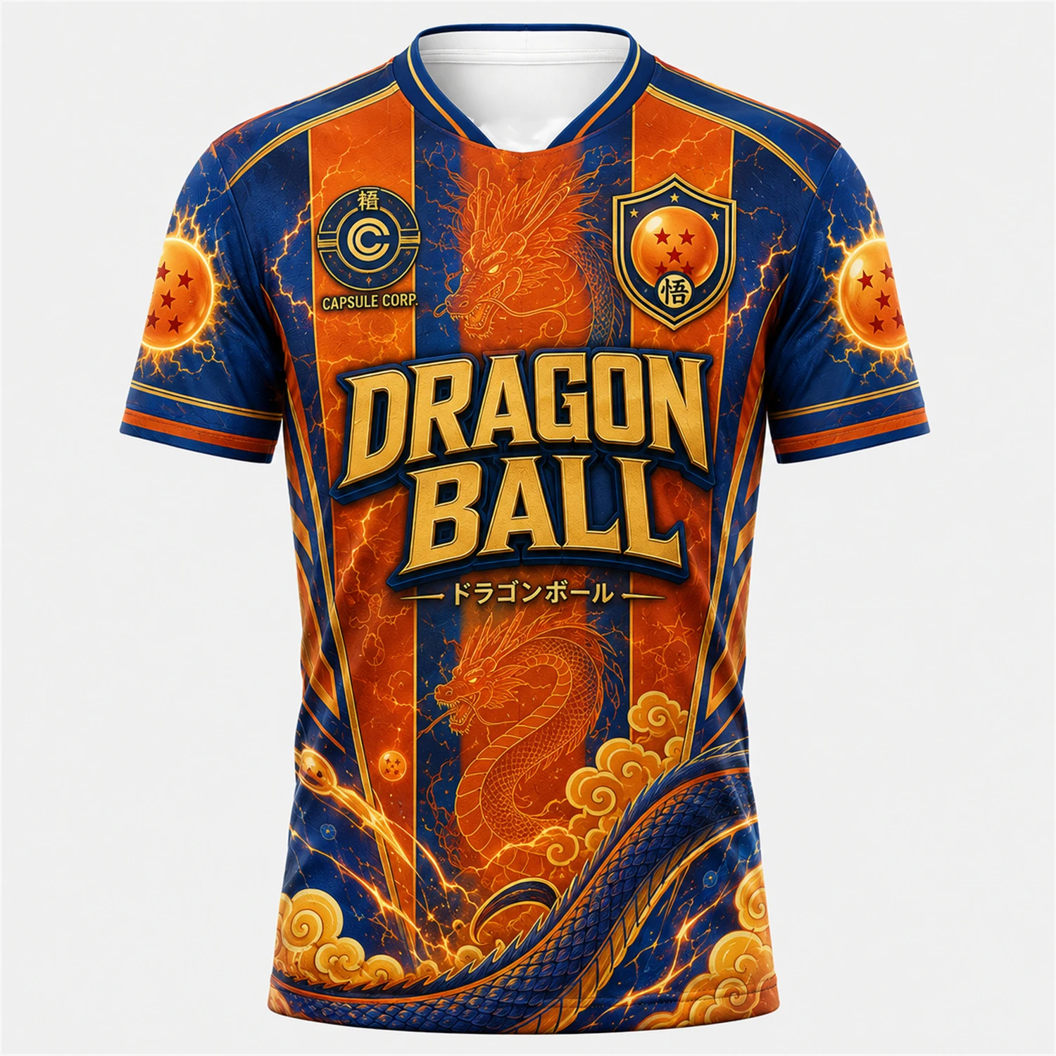 Men Dragon Ball Shenron Anime Jersey Short Sleeve V Neck Graphic Shirt Capsule Corp Y2K Streetwear Sports Top