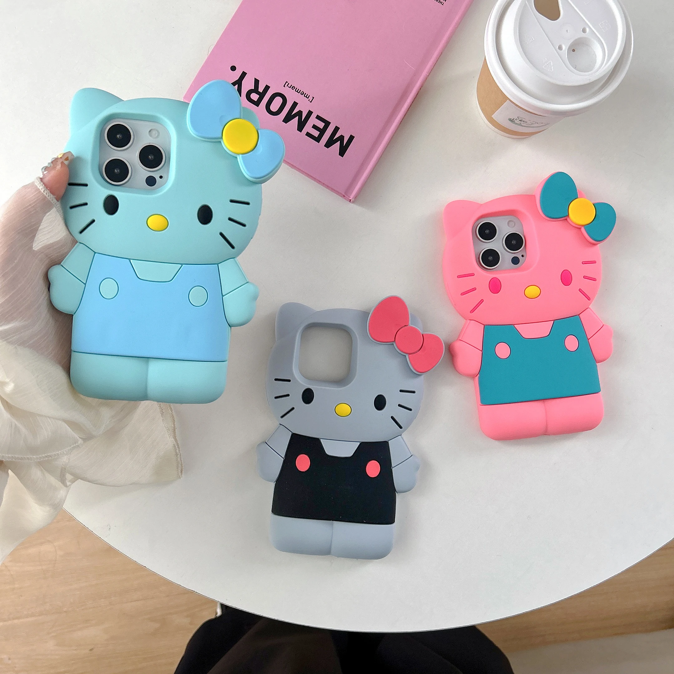 

3D cartoon 3D For Hello Kitty silicone phone case suitable for iPhone 16 15 14 Pro Max 13 Pro 12 protective case