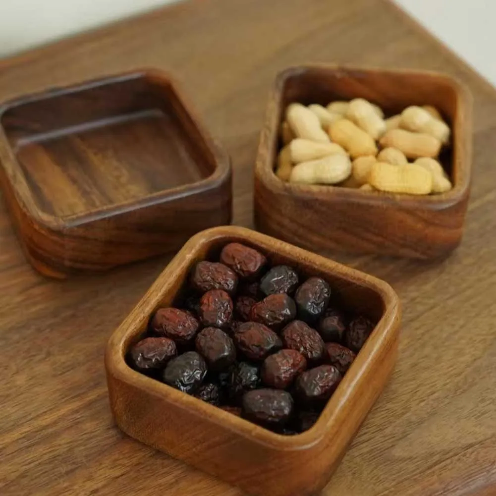 Walnut Wood Snack Bowl Natural Wood Wax Oil Finish Fruit Plate For Desserts And Nuts Decorative Storage Tray For Keys Jewelry