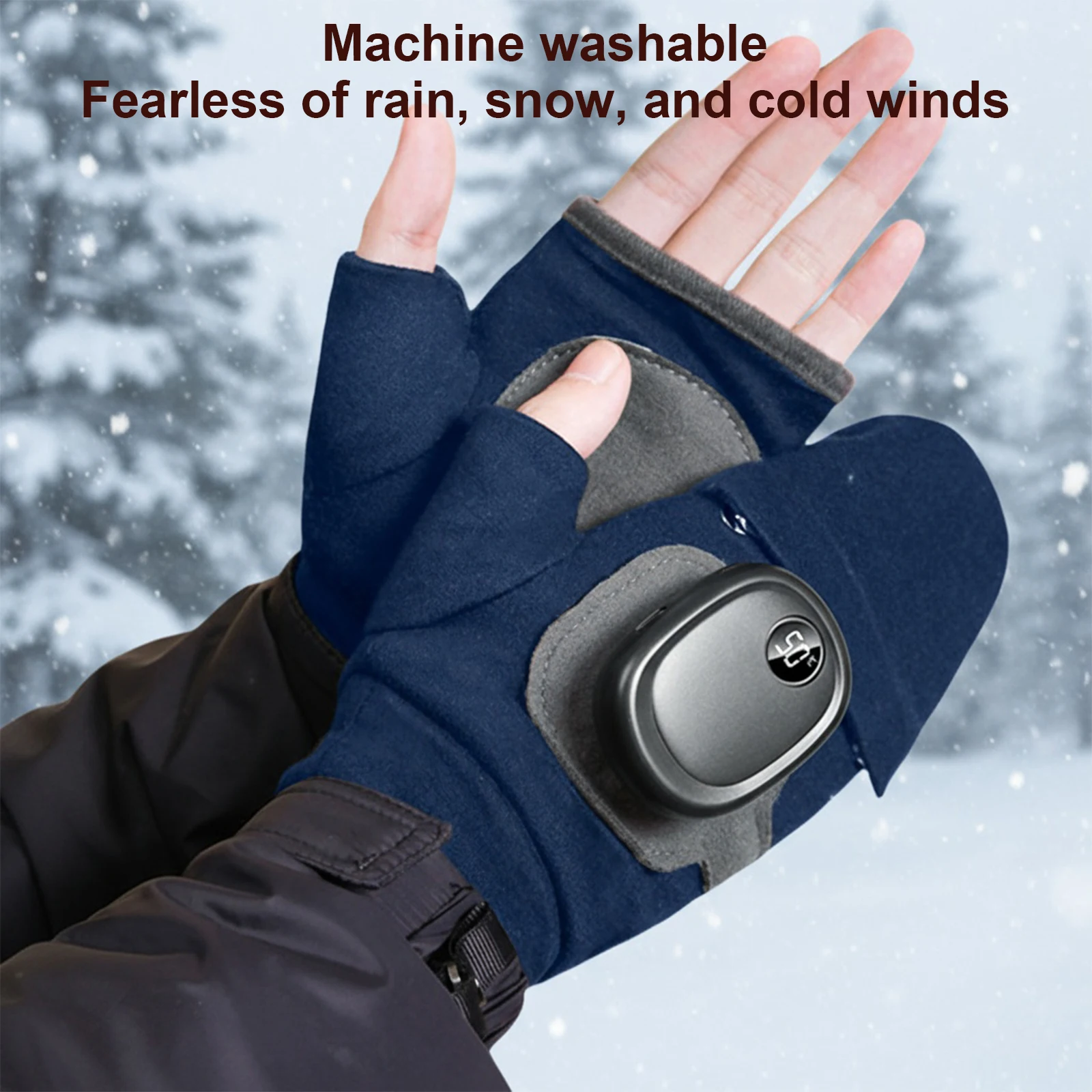 قفازات شتوية بدون أصابع، قفازات تسخين كهربائية قابلة لإعادة الشحن، 3 درجات حرارة قابلة للتعديل للنساء والرجال، كتابة الرسائل النصية، والقيادة