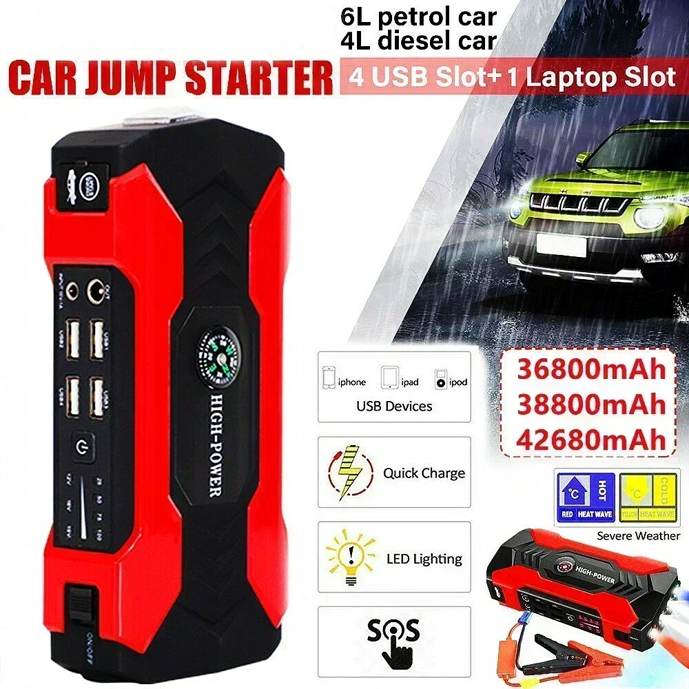 Genuine 12v 36800mah Car Jump Starter Power Pack Portable Car Battery Booster Charger 12V Starting Device Diesel Car Starter