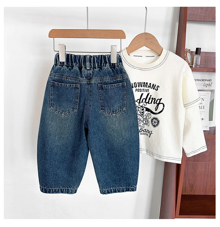 Kids Clothes Daily Jeans New Korean-style Stylish Slouchy Versatile Loose-fit Denim Pants Autumn Boys and Girls Long Pants