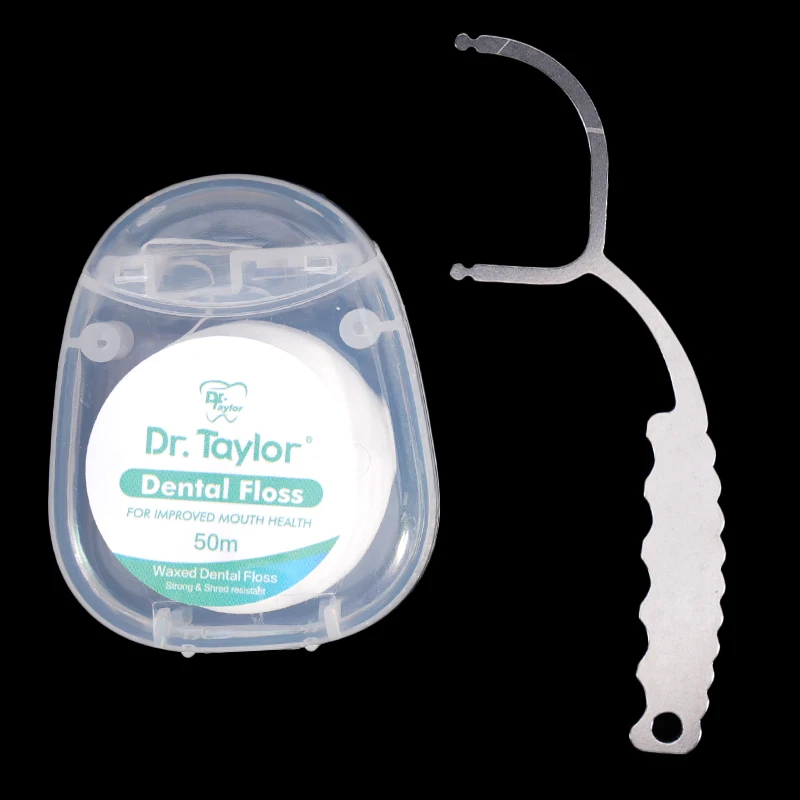 2pcs Stainless steel handle+50 meter dental floss, portable ultra-fine 50 meter high tensile dental floss, oral cleaning