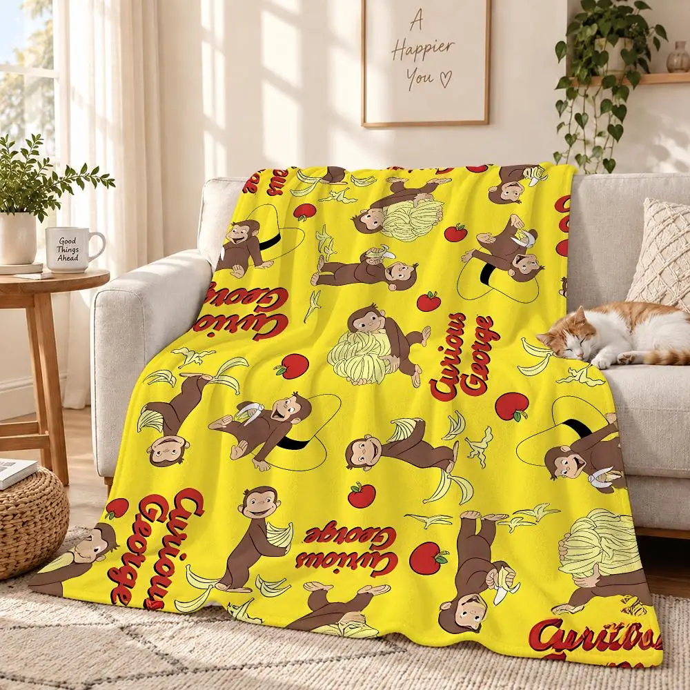 Curious George Throw 240g Lightweight Flannel Blanket, Soft Skin Throw Blanket for Sofa Bedroom