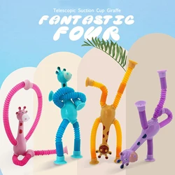 Juguetes sensoriales con ventosa telescópica para niños y niñas, juguetes de jirafa, tubos Pop, cambio de forma, regalo divertido, 4 piezas