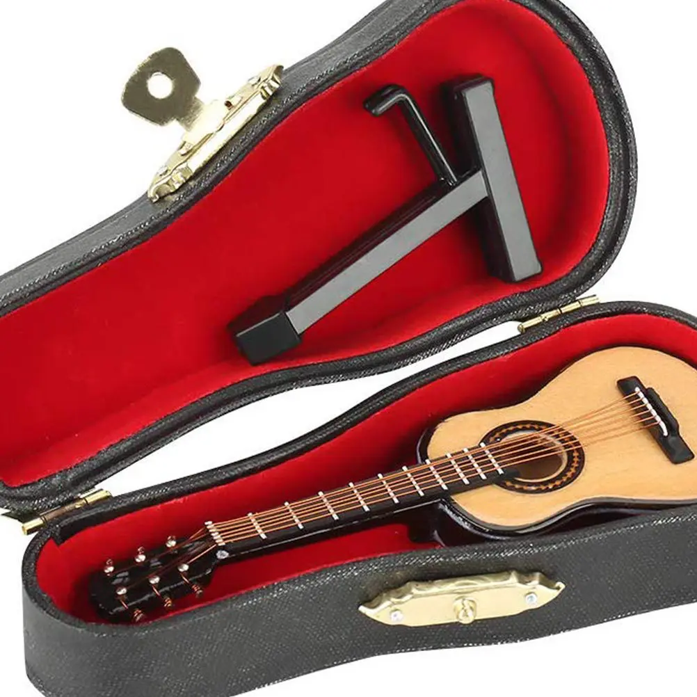 13Cm Wooden Guitar Mini Musical Instrument Desktop Ornament Creative Household Decoration Birthday Gift Guitar Model