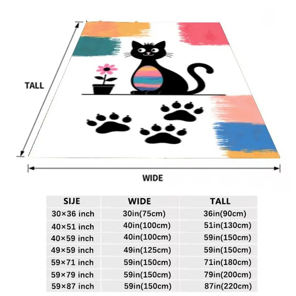 بطانية رمي قطة سوداء رائعة بتصميم وجه وردي وأبيض - بطانية صوف ناعمة ومريحة تتميز بطن متدرج من الوردي، Bl #6