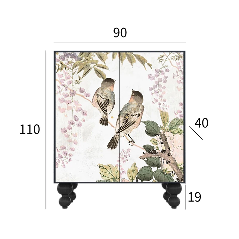 New Chinese Style Flower and Bird Living Room Bedroom and Household Home Storage Entrance Cabinet