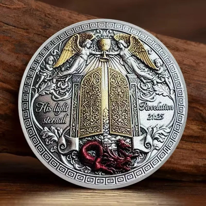 Religious Souvenir Coin Faith Collection Token Silver Plated Material Relief Craft Classic Diameter Holy Warrior Motif Gift