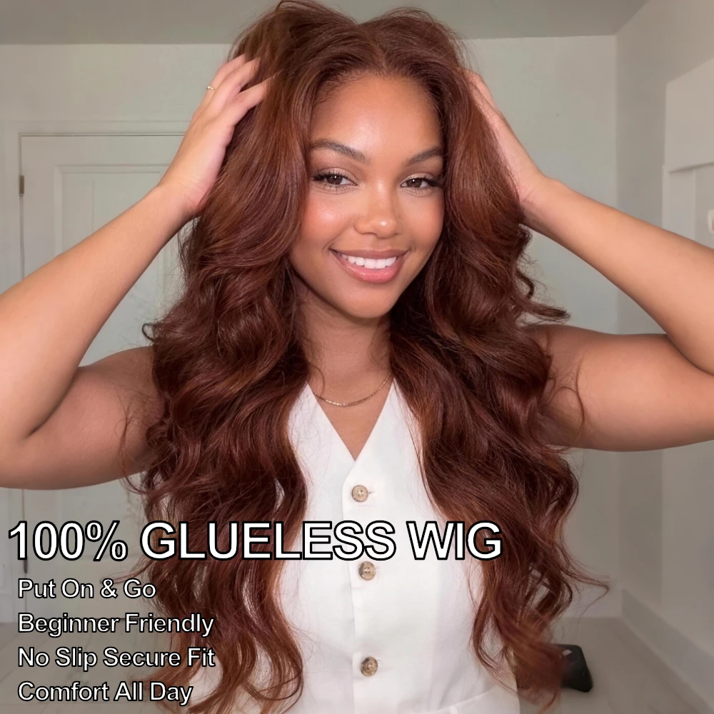 UNice 7x5 Bye-Bye Slip™ Lace Auburn Copper Brown Body Wave Drawstring Wig 100% Human Hair Glueless Wig Beginner Friendly 150% Density