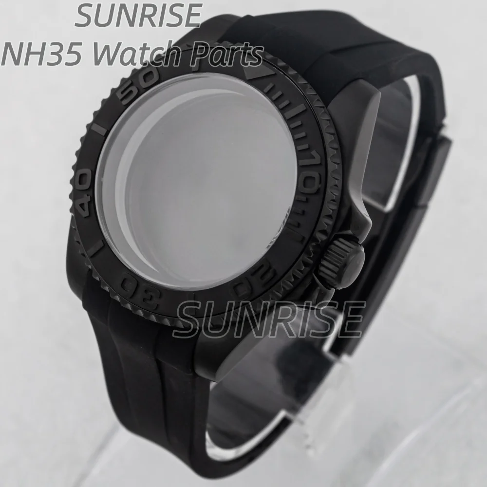 40mm Watch Case Stainless Steel Sapphire Glass Rubber Strap for NH34 NH35 NH36 movement 28.5mm Dial 100m Waterproof Yacht Case