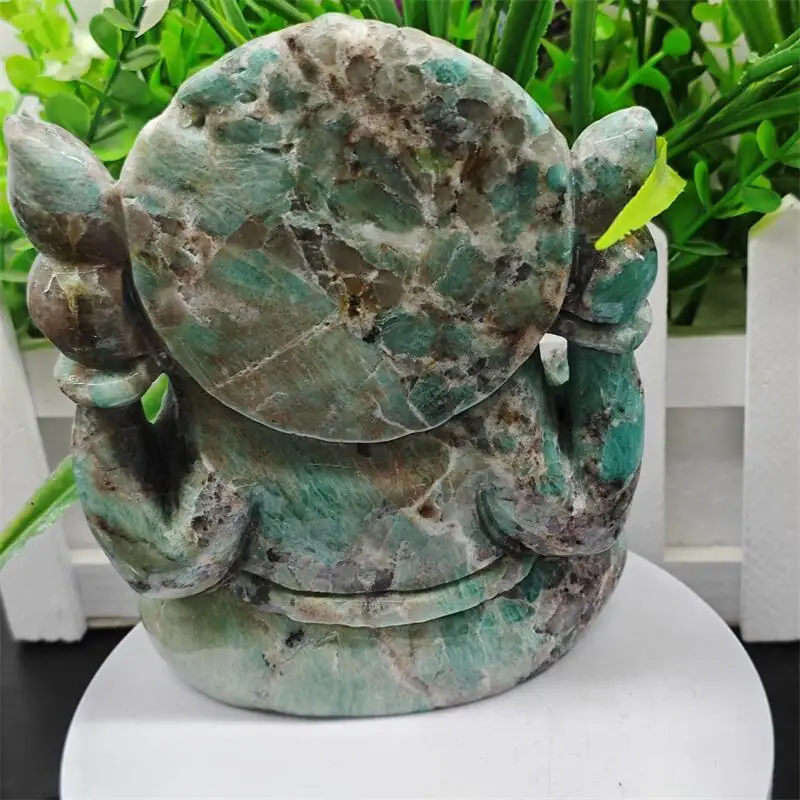 Natural Amazonite Ganesha Carving Reiki Healing Fengshui Stone Gift Home Office Decoration Gift 1PCS