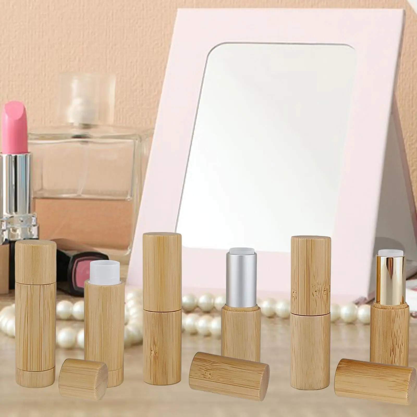 2x Bamboo Empty Lipstick Tube Refillable Lip Glosses Tubes for Women Girls