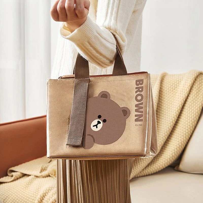 LINEFRIENDS Bento-Tasche Braunbär Neue Kreative Cartoon-Design Große Kapazität Tragbare Studenten-Isoliertasche Wasserdichte Aufbewahrungstasche – Detail 3