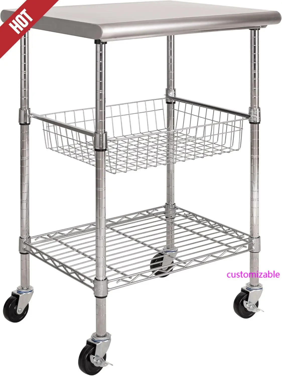 Seville Classics Mesa de trabajo comercial Isla Carro de utilidad Estación de preparación, para restaurante, cocina, almacén, garaje