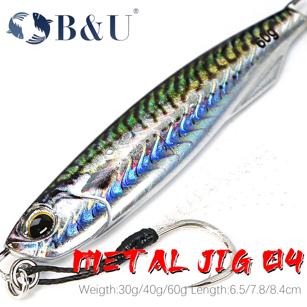 B&U 30G/40G/60G 3D Print Metal Cast Jig Spoon Shore Casting Jigging Fish Sea Bass Saltwater Fishing Lure Artificial Bait Tackle