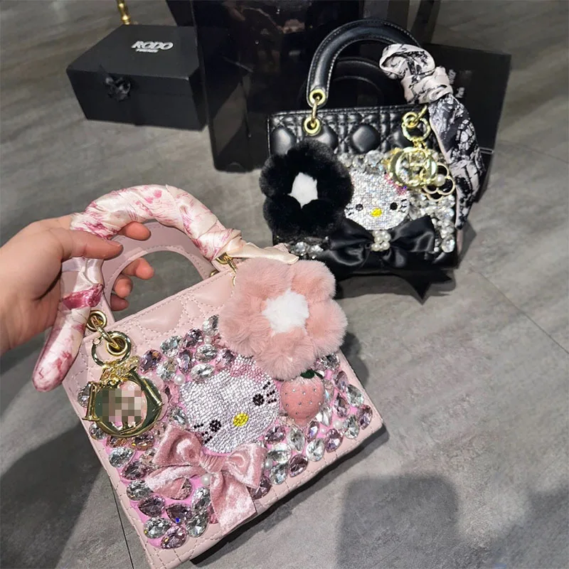 

Kawaii Hello Kitty сумка в стиле аниме первый слой из воловьей кожи милый новый держатель для карт с бриллиантами женская сумка для карт портативный праздничный подарок