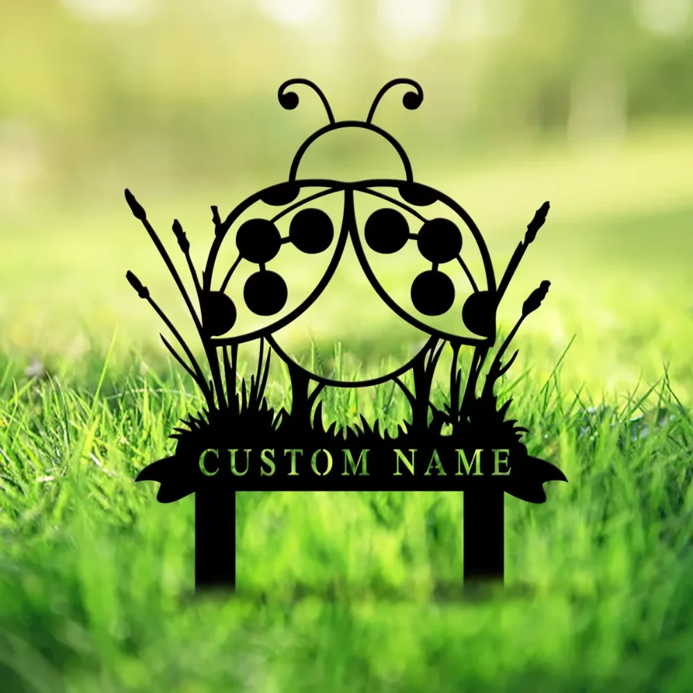 Individually Customized Ladybugs - Inspired Metal Garden Stake Decor Tailored for Personalizing Grandma's Backyard Space