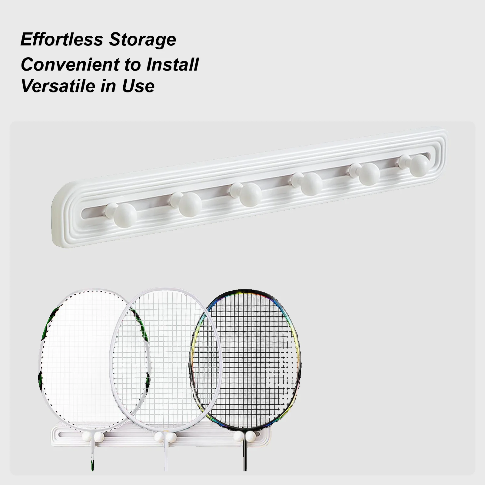 

Стеллаж для хранения ракеток, раздвижной крючок, настенная витрина для ракеток без перфорации, может хранить 3 ракетки, органайзер для спортивного оборудования