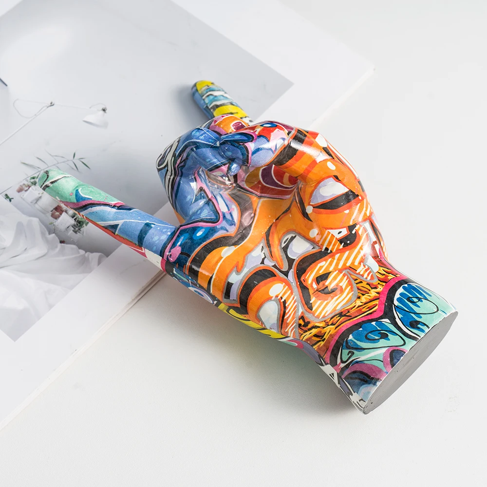 Graffiti Rock On Hand Statue Modell Gestenfiguren 20cm Musikband-Zimmer Bücherregale Desktop Wohnzimmer Dekor Moderne Kunst Pop – Detail 5