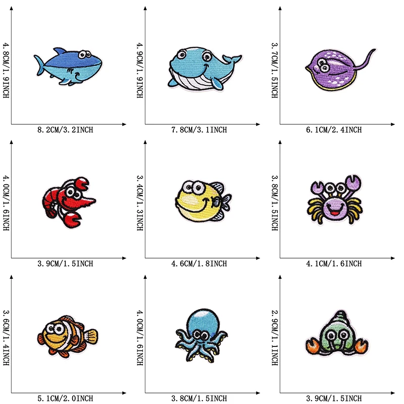 14 Teile/los Meerestiere Patches Für Kleidung Kinder Eisen Auf Gestickte Groß Anime Stoffe Nähen Jacken Nette Pack Diy Parche – Detail 2