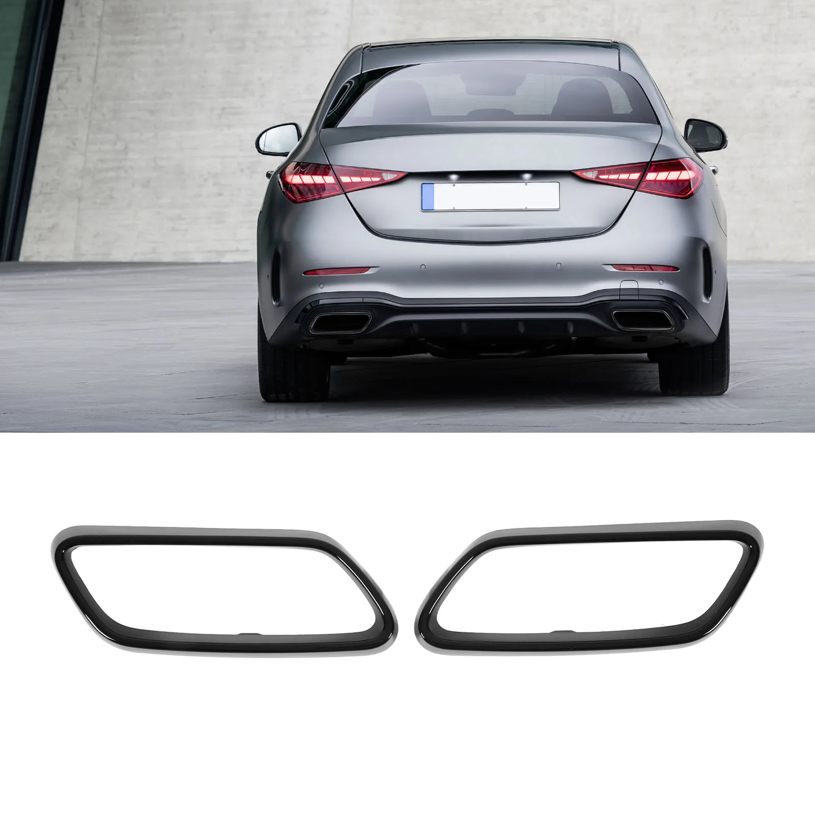 

Exhaust Tip Cover Trims Bezel - Glossy Black, Replacement for Benz C‑Class W206 S206 AMG Line 2022 Onwards