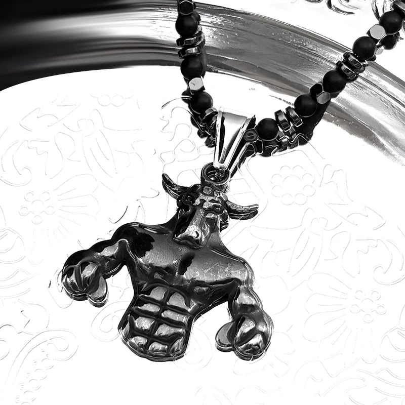 Muscle Cow Pendant Necklace Women Men Stainless Steel Gold Color Animal Male Sports Style Dark Punk Chain Jewelry Accessory