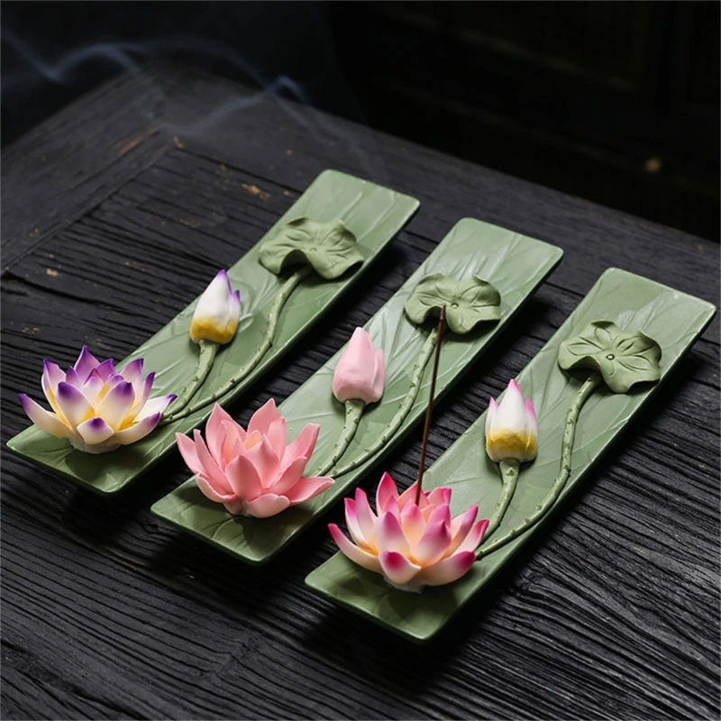 Colored Flower Ceramic Censer Holder Flower Censer Plate for Mindfulness and Home Decoration Color Optional