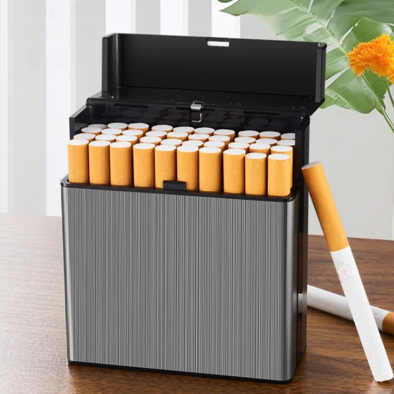 Metal Smoking Case Large Capacity Cigarette Cases Cover Hold 40pcs Cigarettes Portable Pocket Storage Box Gadgets Gift For Men