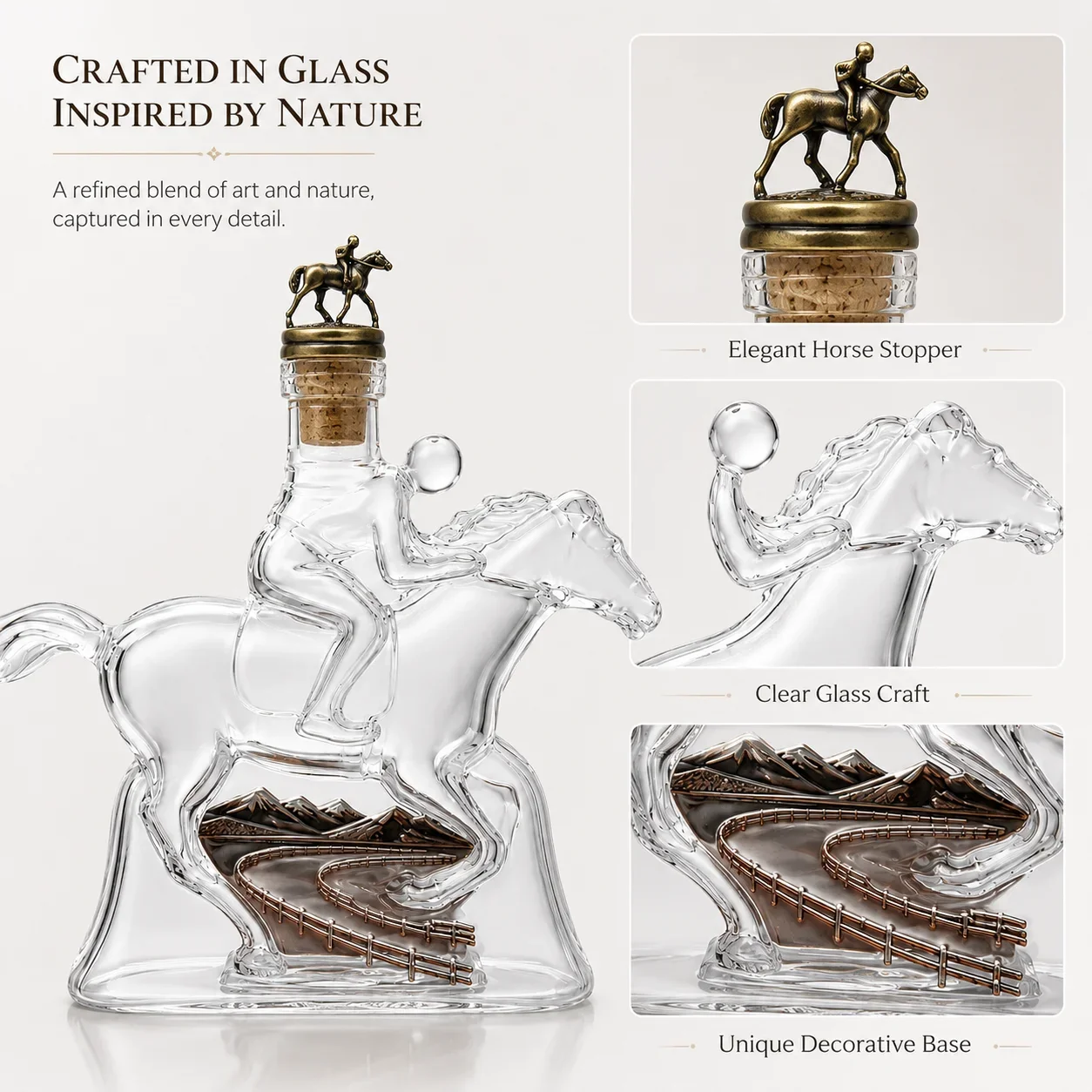Equestrian Galloping Horse Jockey Shaped Crystal Decanter With Bronze Horse Stopper Whiskey Bottle Bar Decor Gift For Men