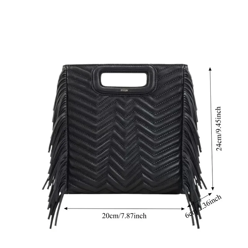 Maje New Women's Fashion Single Shoulder Bag Black Embroidery Soft Crossbody Bag Large Capacity Lady Handbag