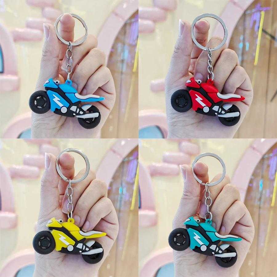 Motorcycle Shape Pendant Keychain Soft Silicone Lightning Motorbike Backpack Bag Charm Keychain Men's Car Key Chain Gift Keyring
