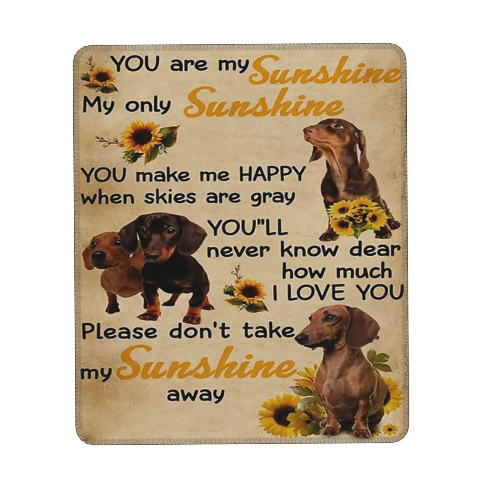 You are My Sunshine Dachshund Water Resistant Mouse Pad with Stitched Edge Computer Mouse Mat with Anti-Slip Rubber Base for Off