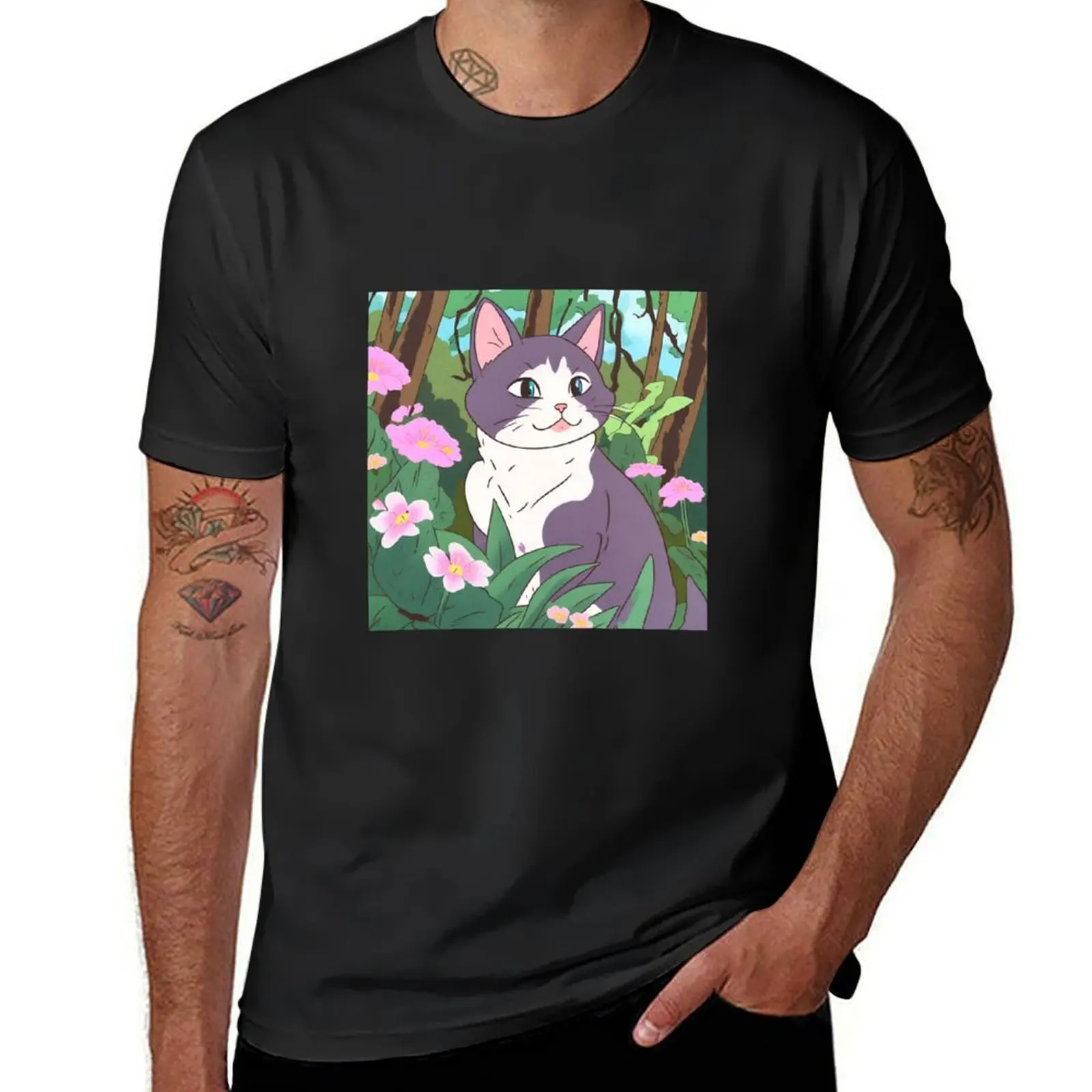 

Anime Cat Enjoying Nature T-shirt kawaii clothes for a boy mens funny t shirts