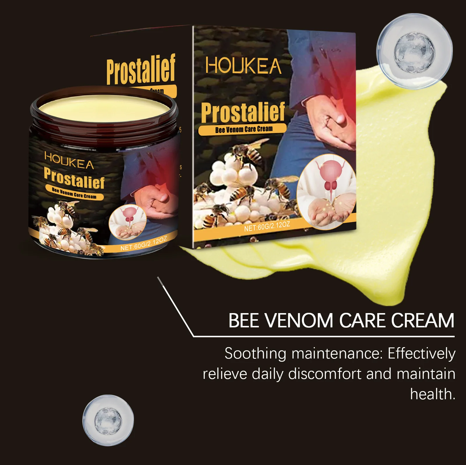 Houkea Bee Venom Man Private Area Care Cream Lasting Sex No Side Effects Soothing Pain Increase Enlarge Penis Treatment Creams