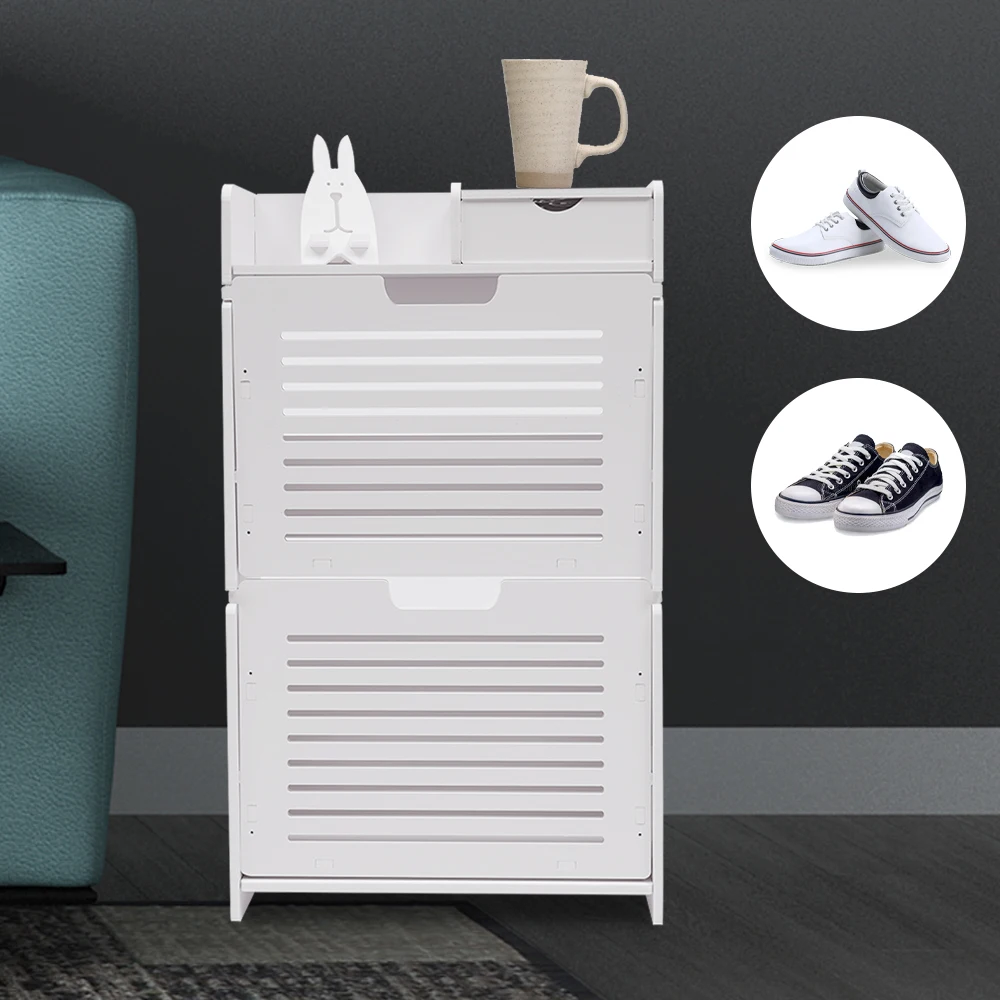 Flip Down Shoe Rack Modern Shoe Storage Cabinet Shoe Storage Stand Shoe Organizer Slim Narrow Storage Shelf White for Entryway