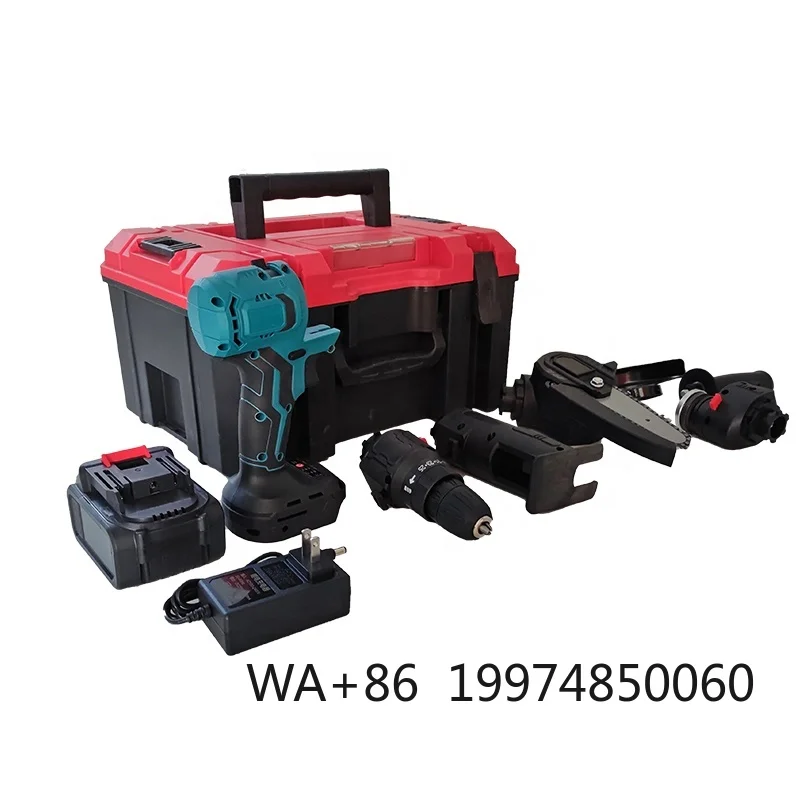 Multifunction Cordless Tool Kits Power Tool Combo Set Jig Saw Chain Saw Cordless Drills Power Angle Grinder with Box