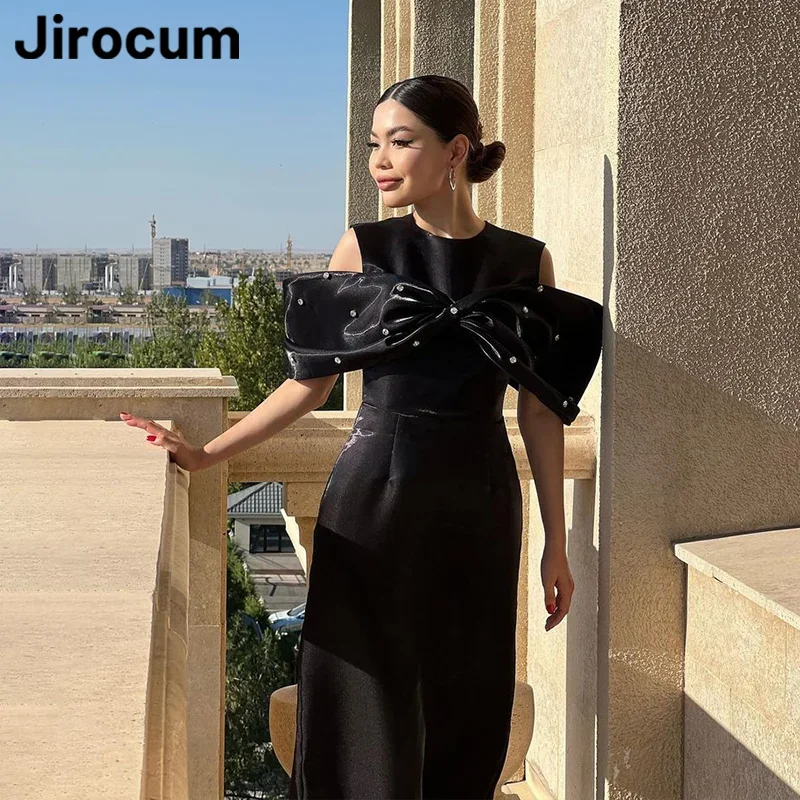 

Arabia Sparkling Mermaid Prom Dresses Women's Satin Black Party Evening Gown Ankle Length Rhinestone 2026 Formal Occasion Dress