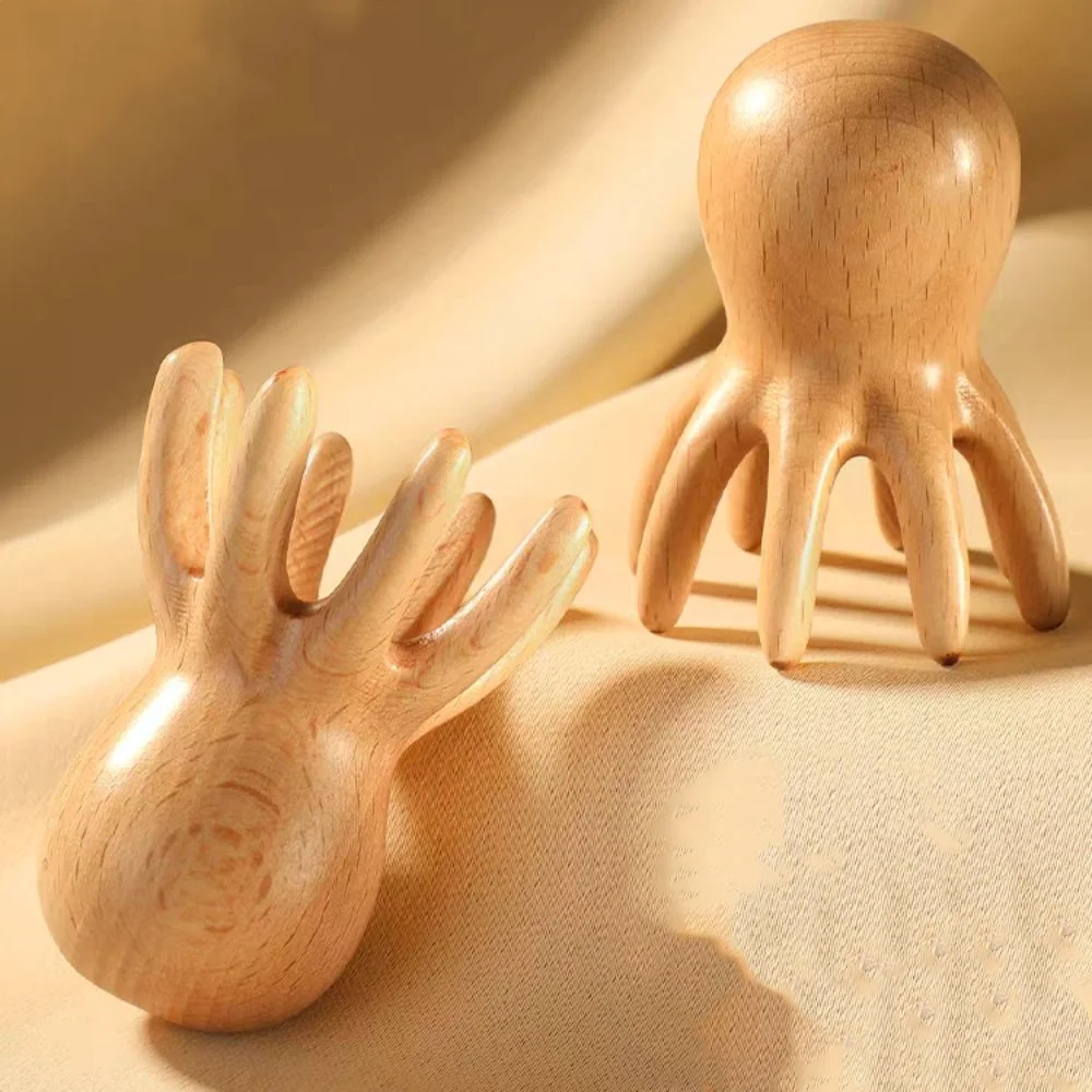 

Scraping Device Octopus Massage Comb Meridian Dredging Acupoint Stick Beech Wood Comb Anti Static Head Blood Circulation