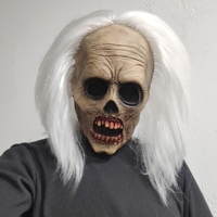 Scary Zombie Head Mask Vampire Mask for Adult White Hair Creepy Costume Horror Halloween Ghost Decoration Props Latex