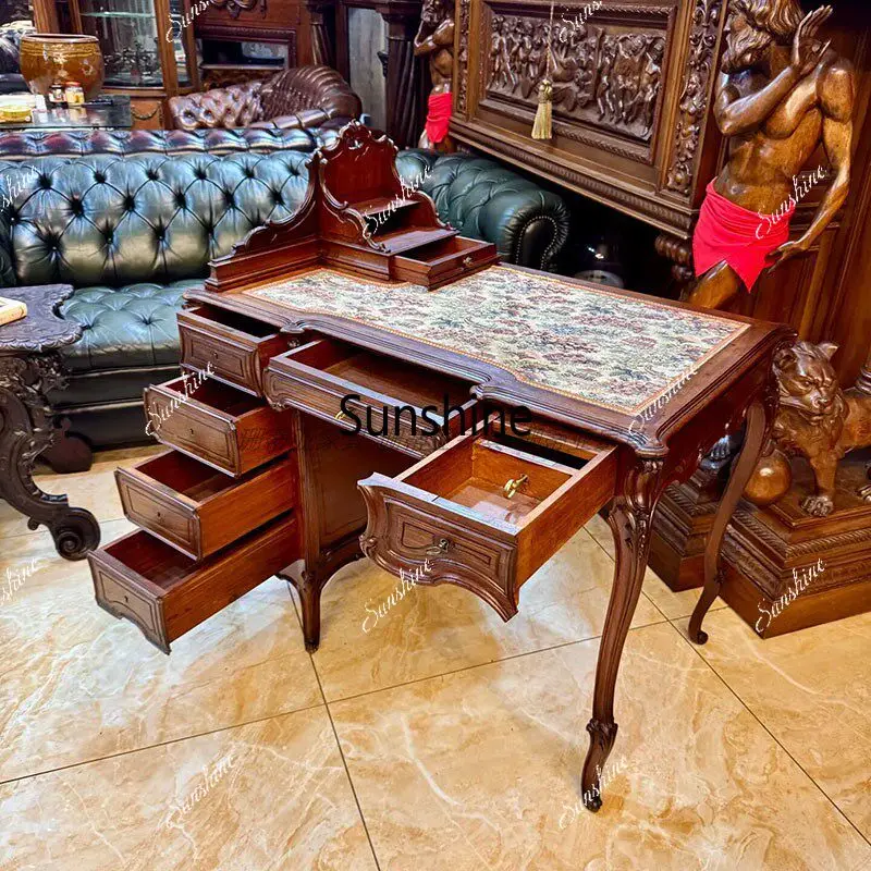 

French retro style solid wood desk medieval style bedroom dresser solid wood table