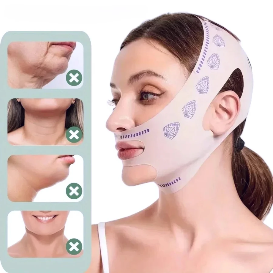 Faixa de emagrecimento facial V-Lift – Redutor de queixo noturno e treinador de mandíbula, máscara de lifting facial reutilizável para contorno e anti-envelhecimento