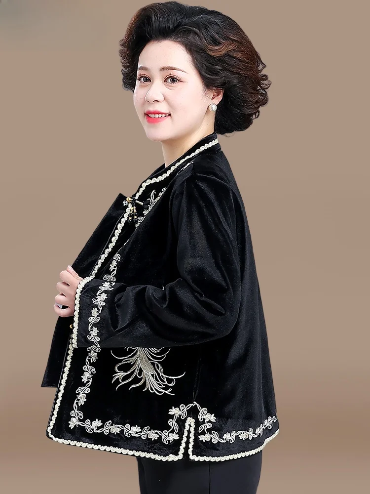 

New Chinese Sle Spring Outfit Velvet Jaet Embroidered ly Women Faionable Loose Fit Cardigan Long Sve round Ne